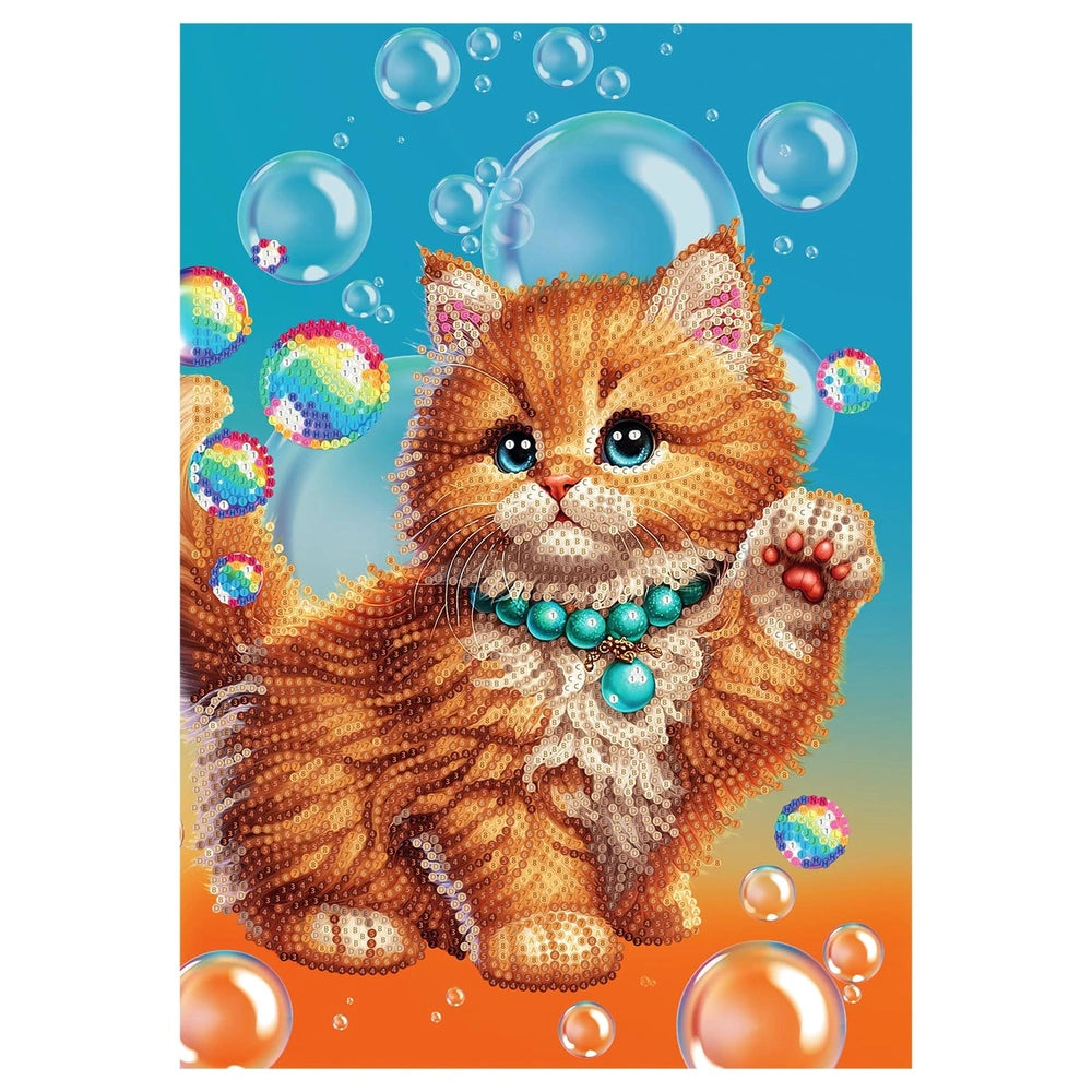 NICE Diamantiny Pets Coloring Arts Crafts features a plush-textured orange and white cat with glossy eyes and a blue gemstone