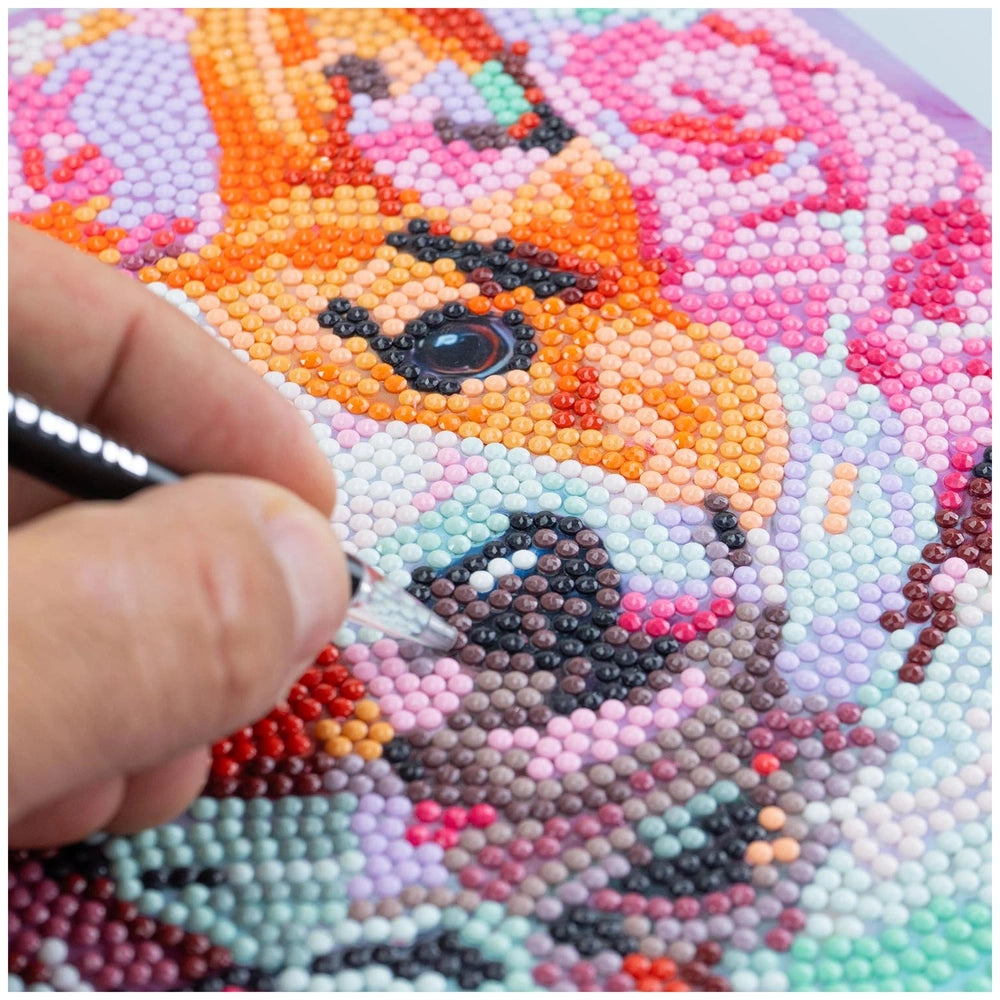 NICE Diamantiny Pets Coloring Arts Crafts features a hand applying a pen to a glossy mosaic of colorful beads in various shad
