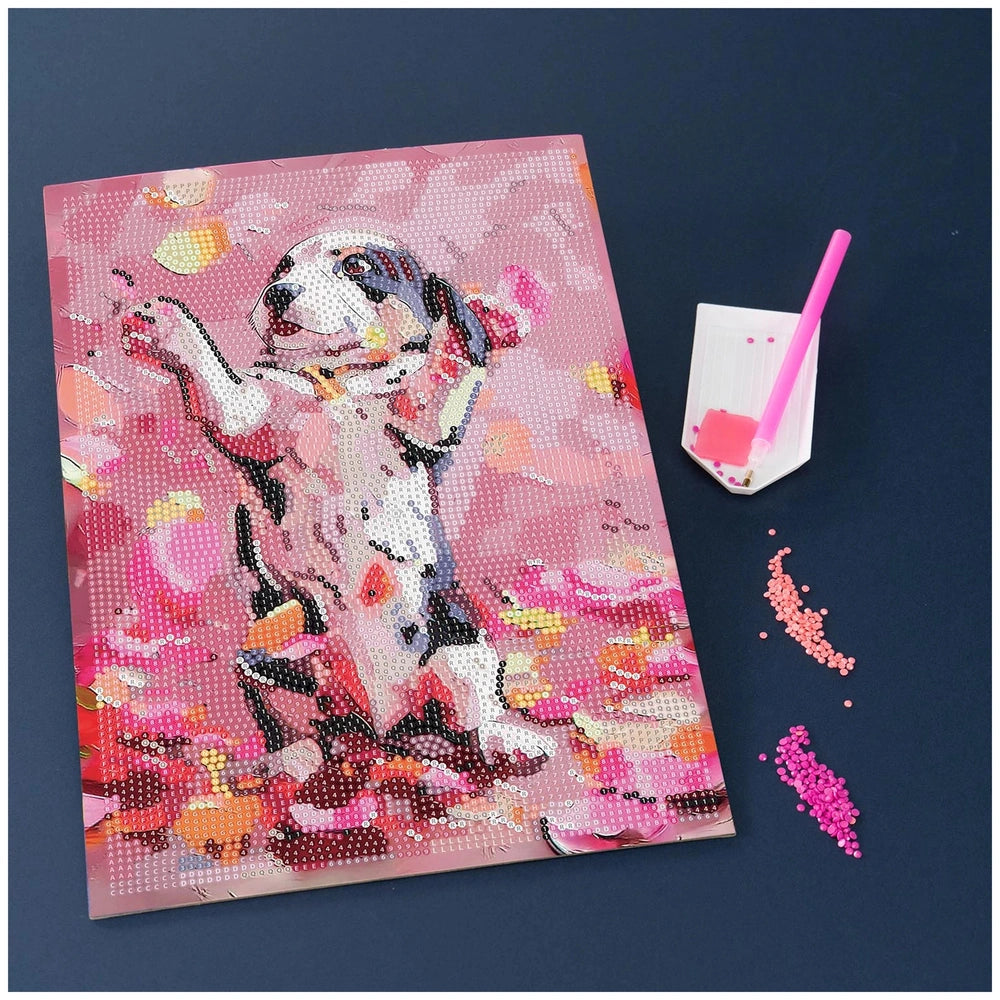 NICE Diamantiny Pets Coloring Arts Crafts featuring cardboard and plastic with pink confetti scattered around.