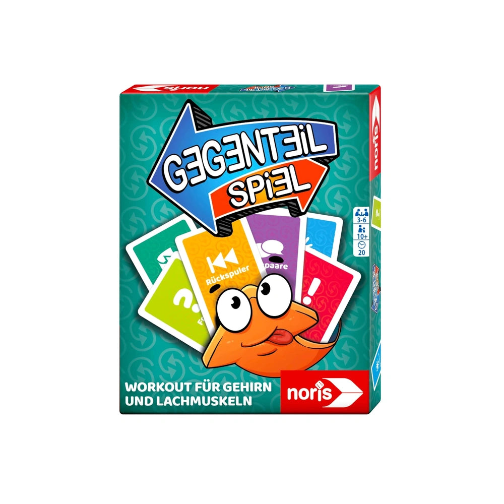 Noris Reverse-Word-Card-Game box featuring a cartoon character and colorful cards, designed for kids with a playful style.