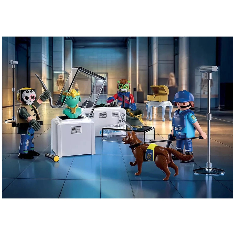 Playmobil Diamond Heist features four animated characters in a polished, reflective setting, each wearing colorful helmets an