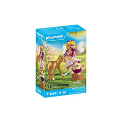 Playmobil Magic Unicorns toy playset features a golden horse, female rider, and colorful packaging with a transparent window.