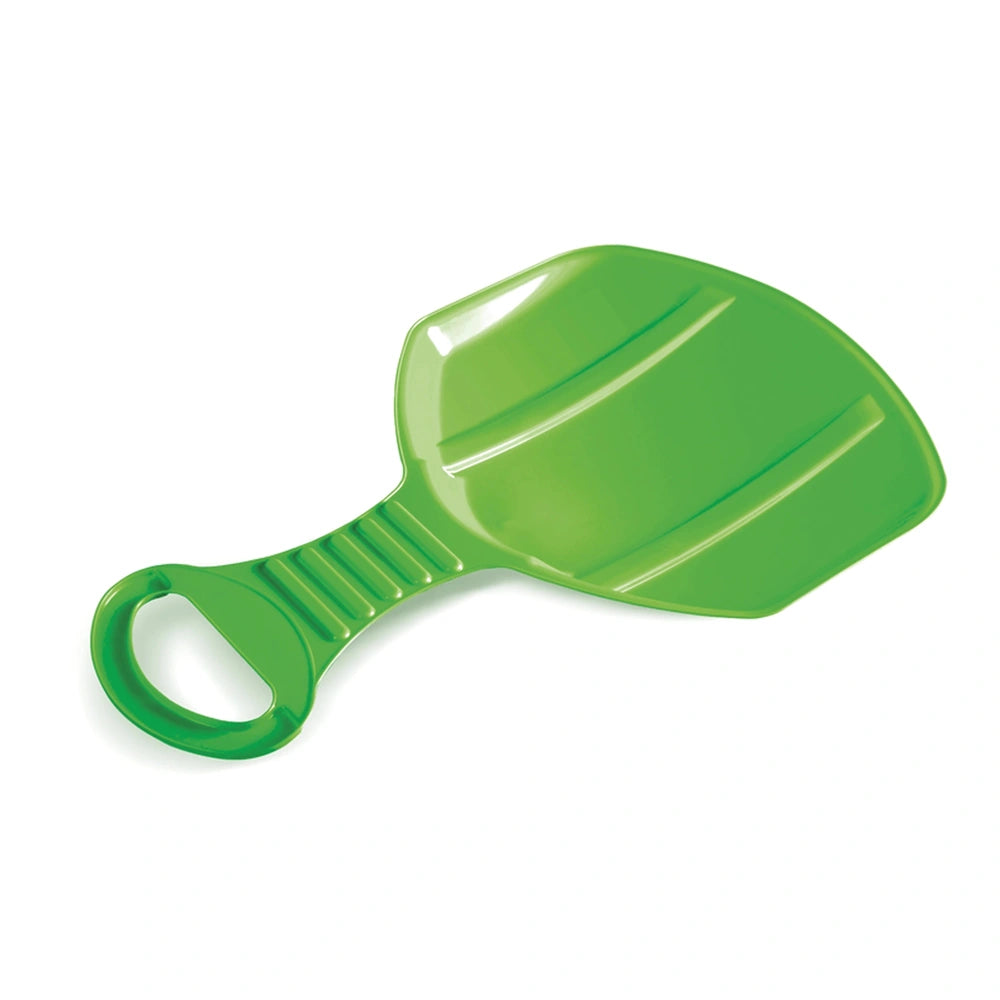 Kid Slider outdoor play equipment in solid green glossy plastic with a handle and a central hole.