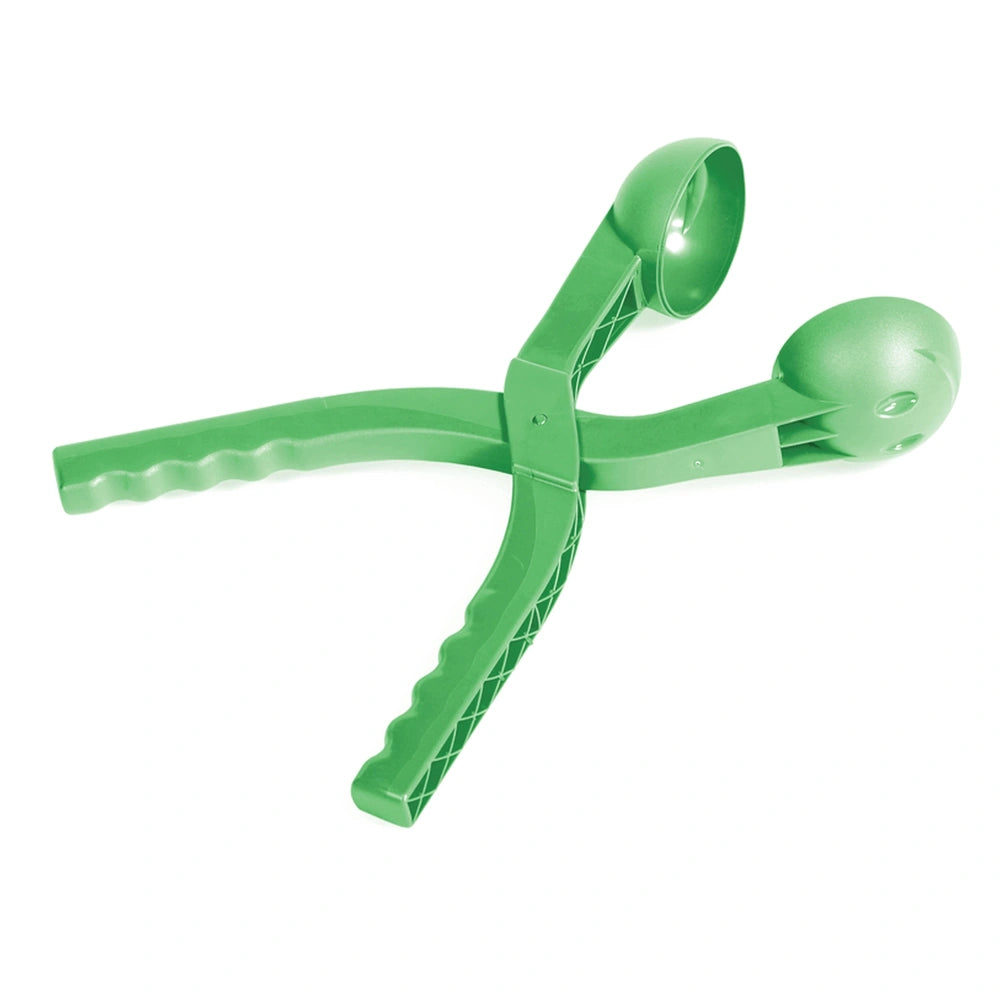 Green PROSPERPLAST Snowballee 1 snowball maker with glossy plastic, featuring two handles and two circular openings.