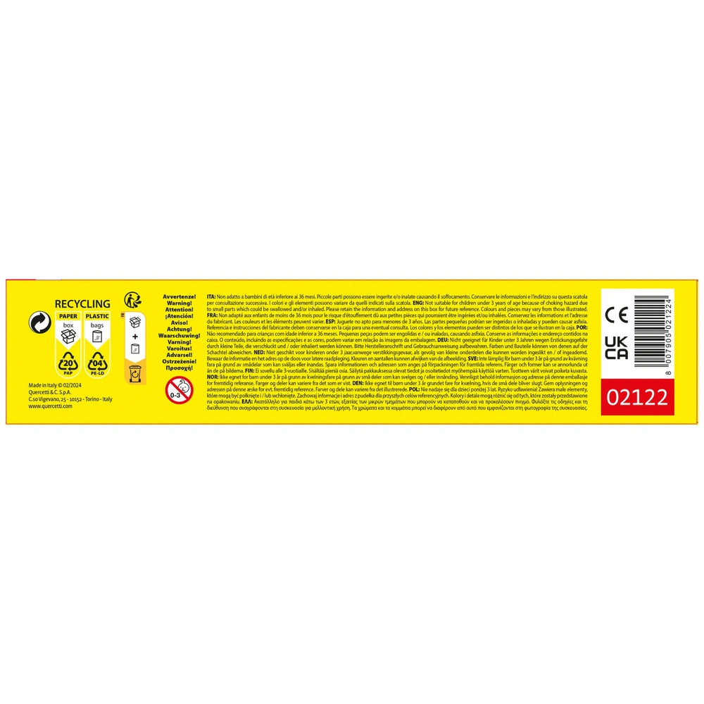 Quercetti FantaColor Tab Basic arts and crafts kit in retail packaging featuring yellow paper, white border, and plastic wind