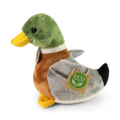 Rappa Mallard plush toy features a green head, brown body, and yellow beak and feet, labeled as eco-friendly and original.