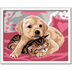 Ravensburger - Creart Perro Cachorro y Gato en la Almohada - Pintura por Números - Artes y Manualidades