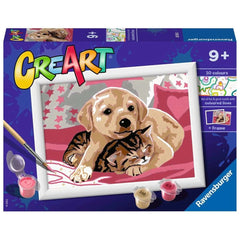 Ravensburger - Creart Perro Cachorro y Gato en la Almohada - Pintura por Números - Artes y Manualidades