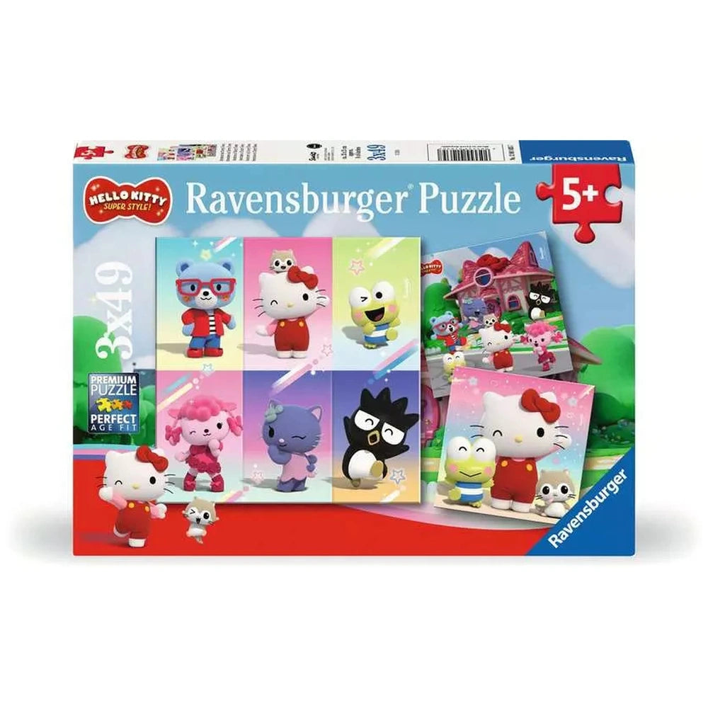Ravensburger - Hallo Kitty - Aventura en Cherry Town - 3x49 Piezas - Puzzles