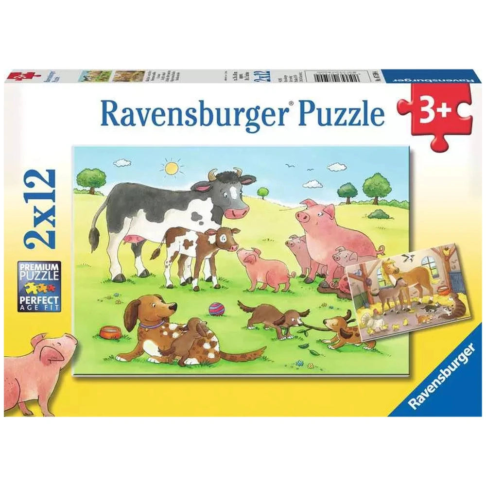Ravensburger - Familias Animales Felices - 2x12 Piezas - Rompecabezas