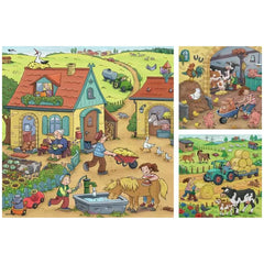 Ravensburger - Mucho Sucediendo en la Granja - 3x49 Piezas - Rompecabezas