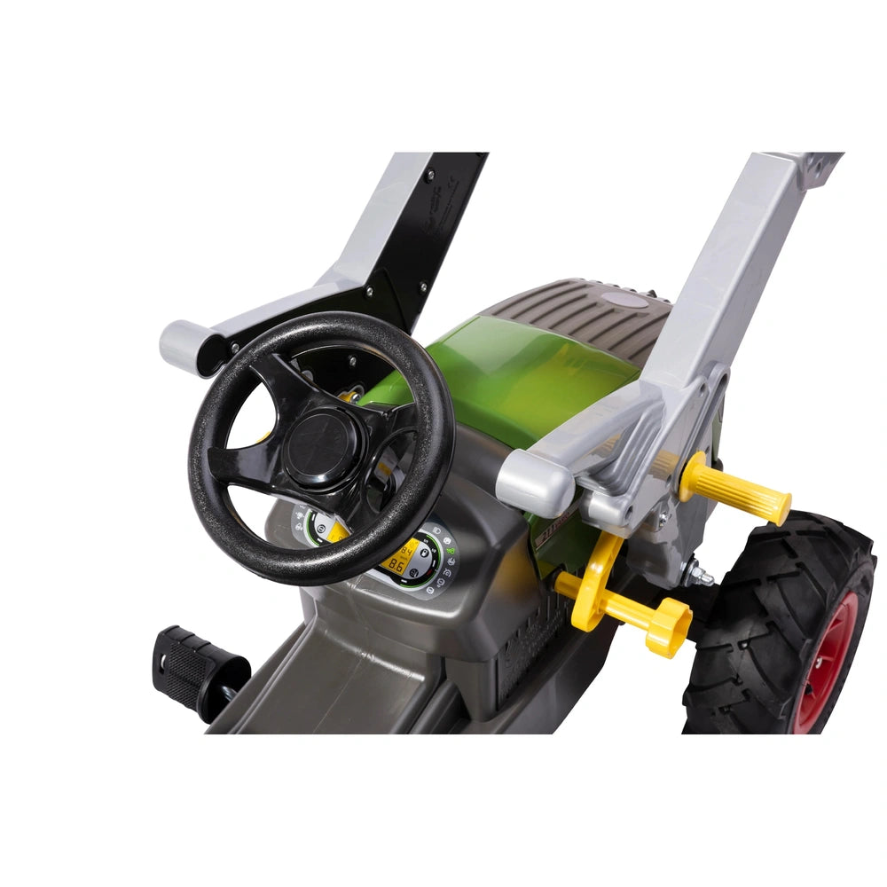 Rolly Farmtrac Fendt 211 Vario tractor features a green engine cover, black handle, and inflatable wheels for ride-on fun.