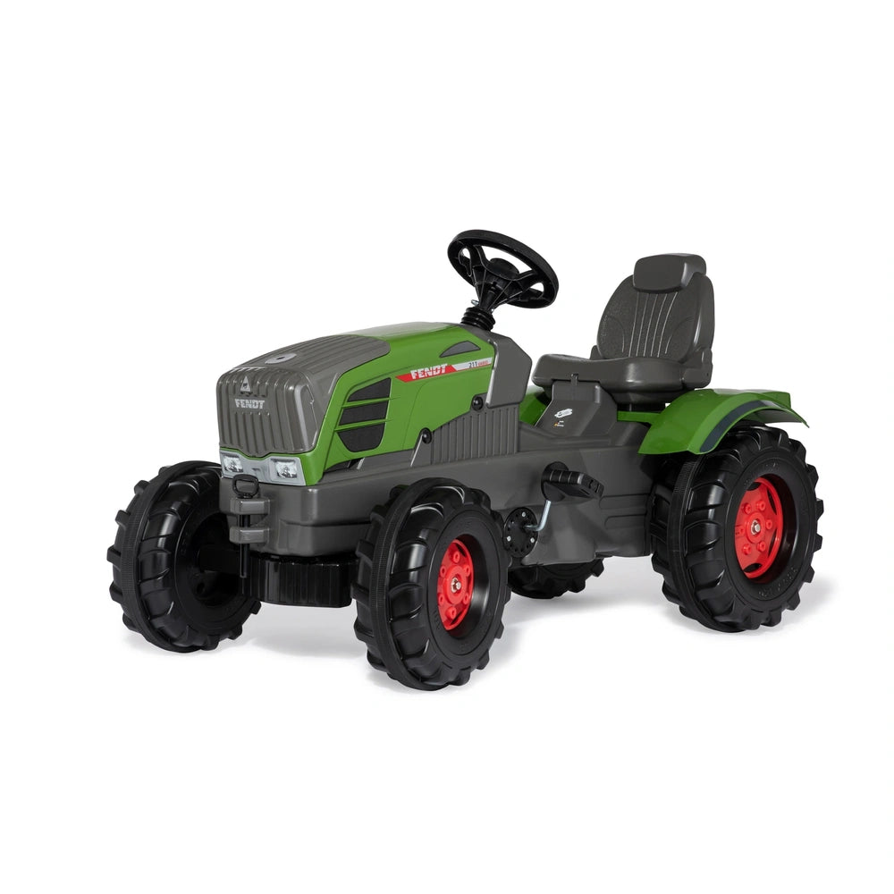 Rollyfarmtrac Fendt 211 Vario pedal tractor features a green and gray design with black wheels and red rims, ideal for riding