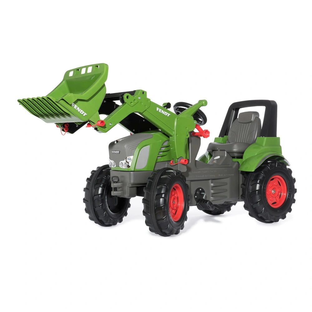Rollyfarmtrac Fendt 939 Vario toy tractor and trailer in green with red accents, designed for durable play and towing.