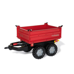 Red Rollymega utility trailer with a black hitch, featuring a flatbed and "MAXTRAILER" logo against a white background.