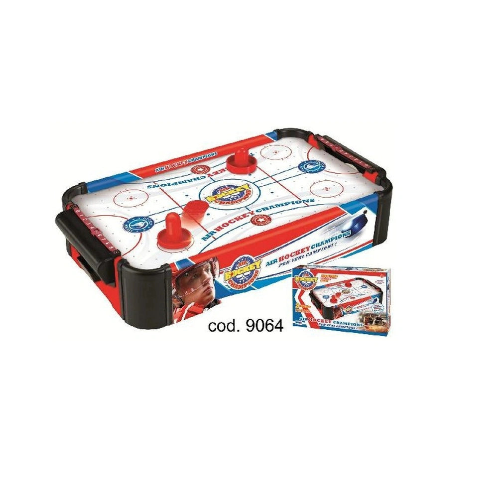 RS Toys Air Hockey Champions game set features a red and blue rink, goal, puck, and player figures with NHL branding.