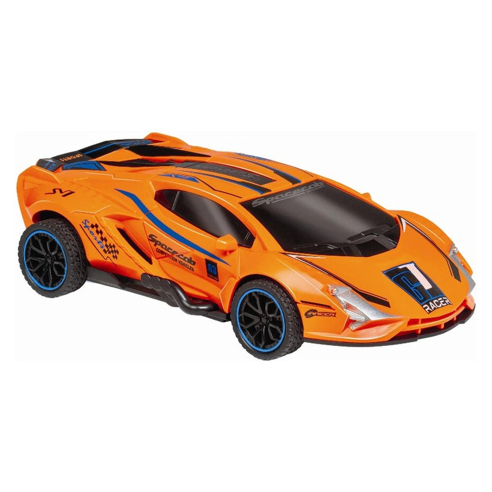 RS Toys Auto Racing Corsa Dynamic Drift toy car in orange with blue accents, featuring a sleek design and large black-rimmed 