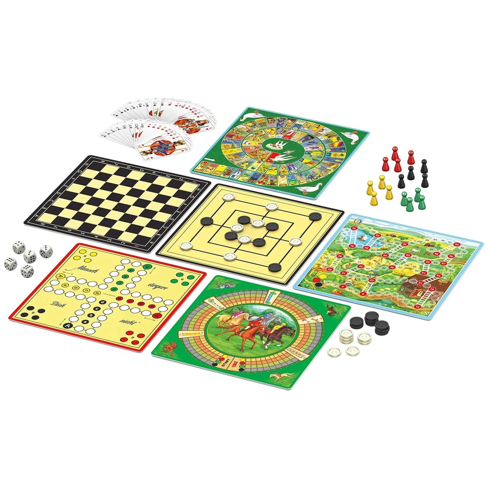 Schmidt Spiele's 150 game collection features colorful board games for two players, ready for strategic play on a white surfa