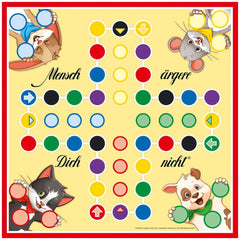 Schmidt Spiele children's board game features playful animals holding colorful circles on a vibrant grid background.