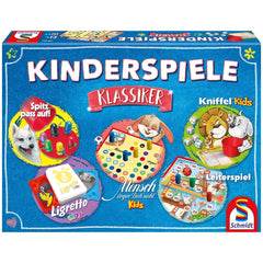 Schmidt Spiele children's board games box features colorful graphics of cartoon characters and game illustrations with the ti
