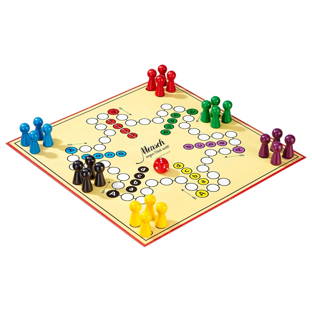 Schmidt Spiele's Don't Get Angry board game features a colorful grid board with game pieces in play at the corners.