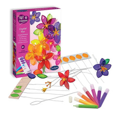 Sentosphere Crystal Flor craft kit packaging features vibrant flowers illustration, with a pink and purple design and clear w