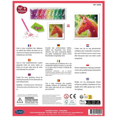 Sentosphere Diamond Canvas Horse label features vibrant colors, a pink paintbrush, a green palette, and a small horse image.
