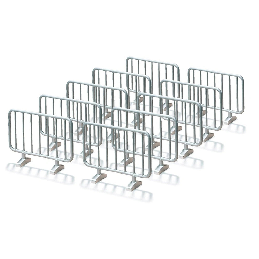 Siku toy playset features 10 shiny metal barriers arranged in a straight line against a plain white background.