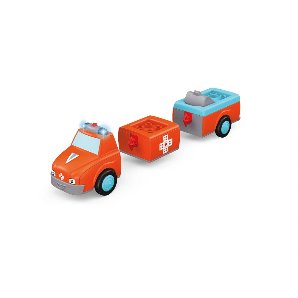 Siku Anna Amby play vehicles in bright colors, featuring smooth surfaces and simple designs, arranged in a straight line.