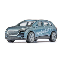 Siku Audi Q4 e-tron model car in dark blue with silver accents, featuring a glossy finish and multi-spoke wheels.