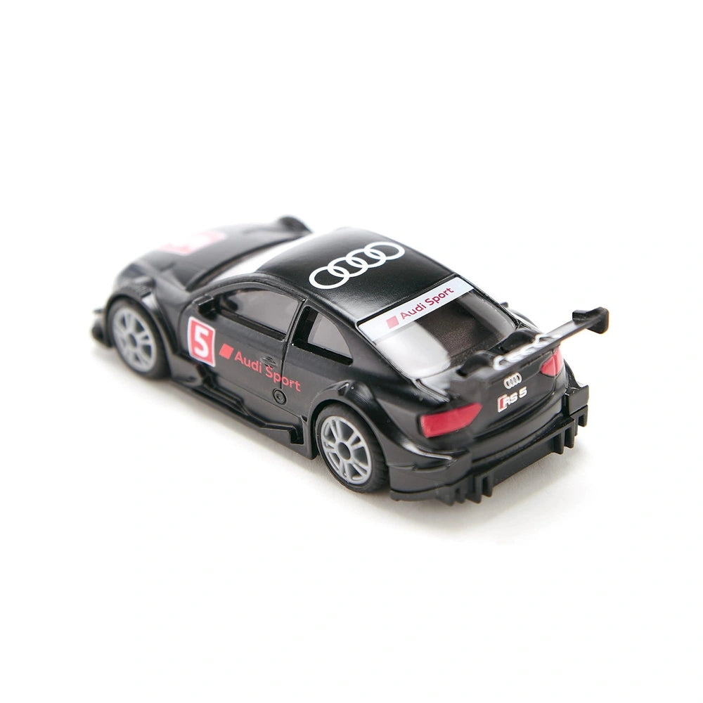 Audi RS5 Racing model in black with red and white accents, featuring a glossy finish and tinted windows.