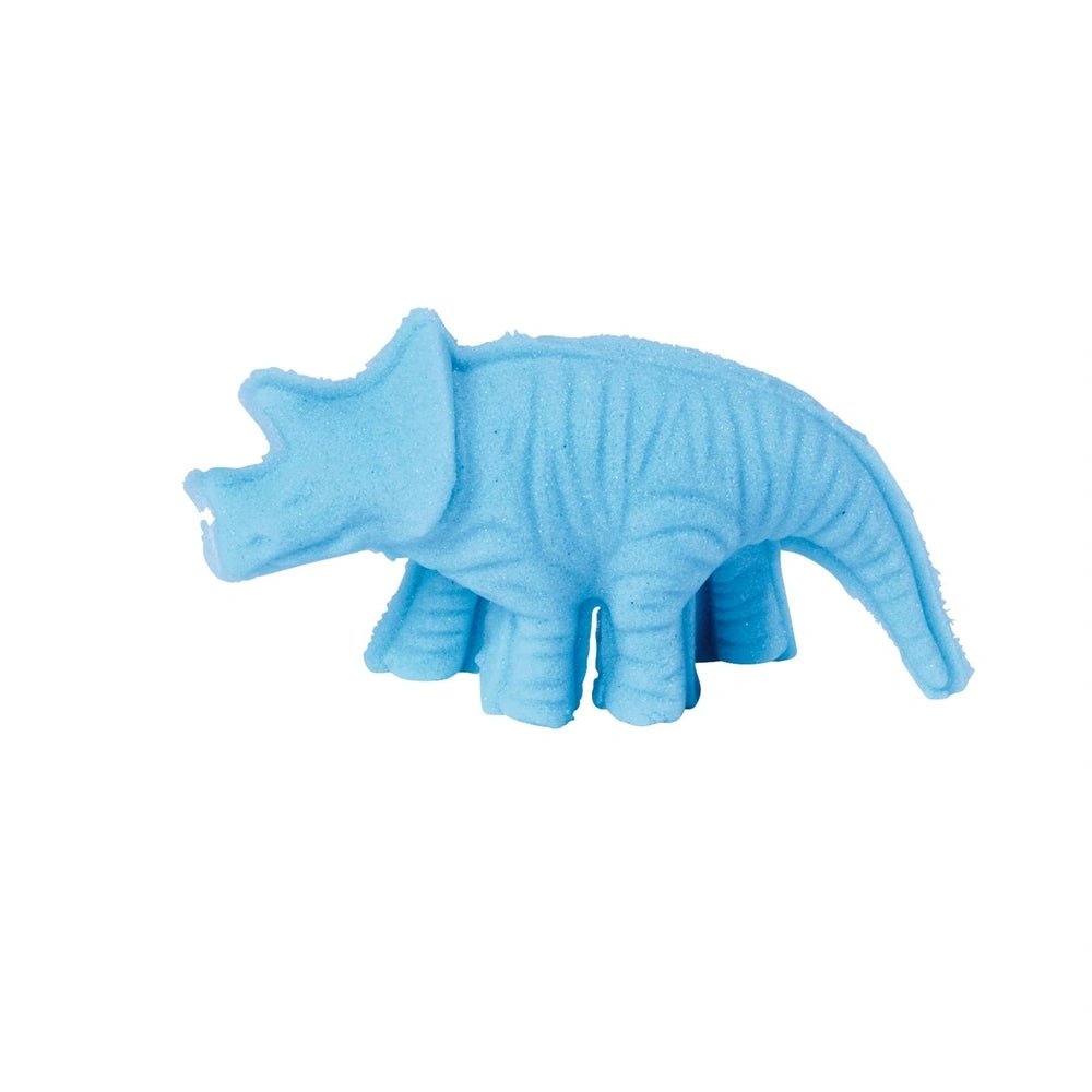 Simba Art & Fun Dinosaur Sand Set features a blue plastic dinosaur figurine with a stylized design, standing upright against 