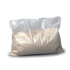 Teifoc water-soluble mortar in a glossy, transparent bag showcasing light brown granular contents against a plain background.