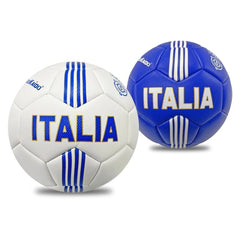 TeoKaido Italia Flag Football Size 5 features two blue soccer balls with white stripes and bold "ITALIA" text on a glossy sur