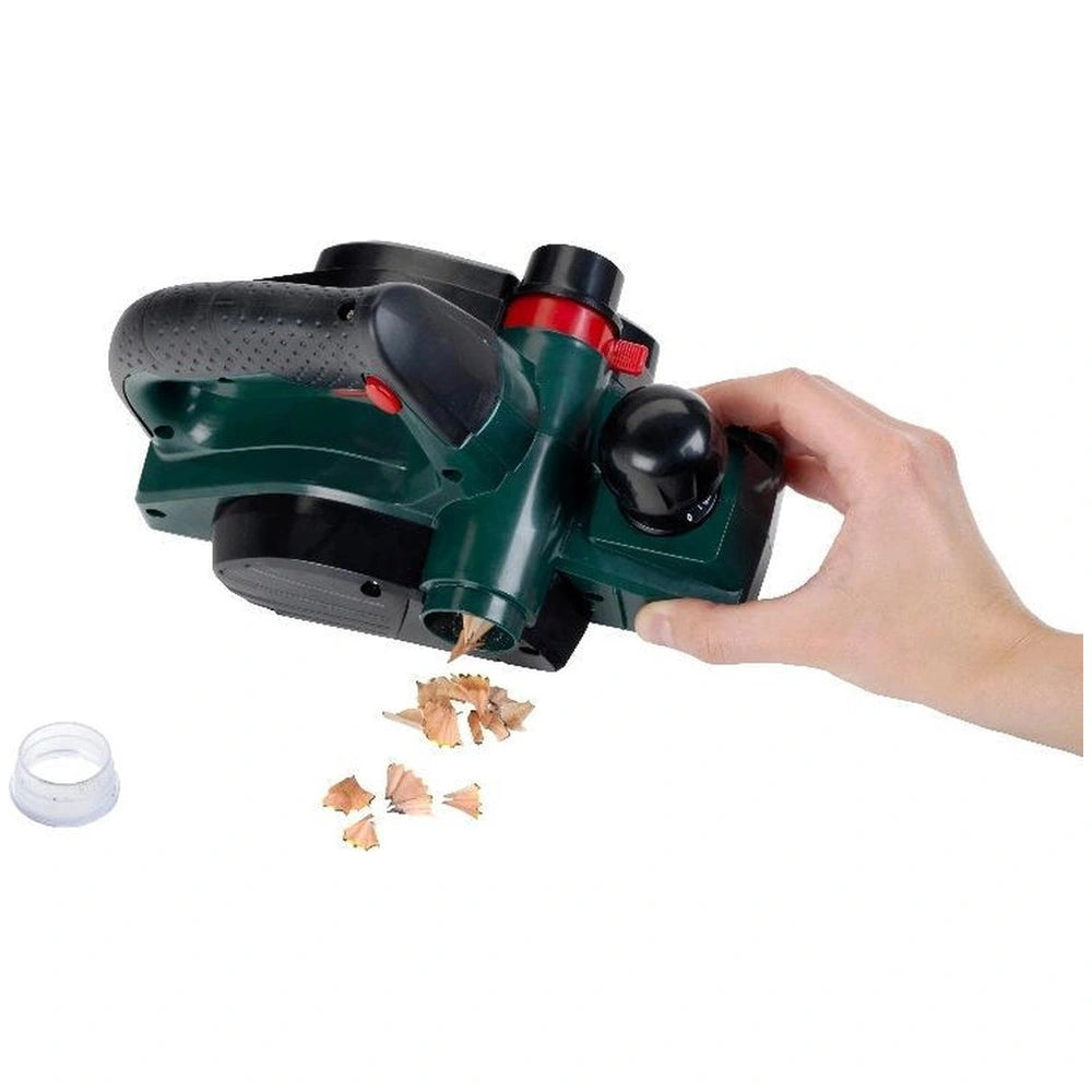 Theo Klein Bosch Planer in green with black plastic handle, trigger, and clear window for pretend play.