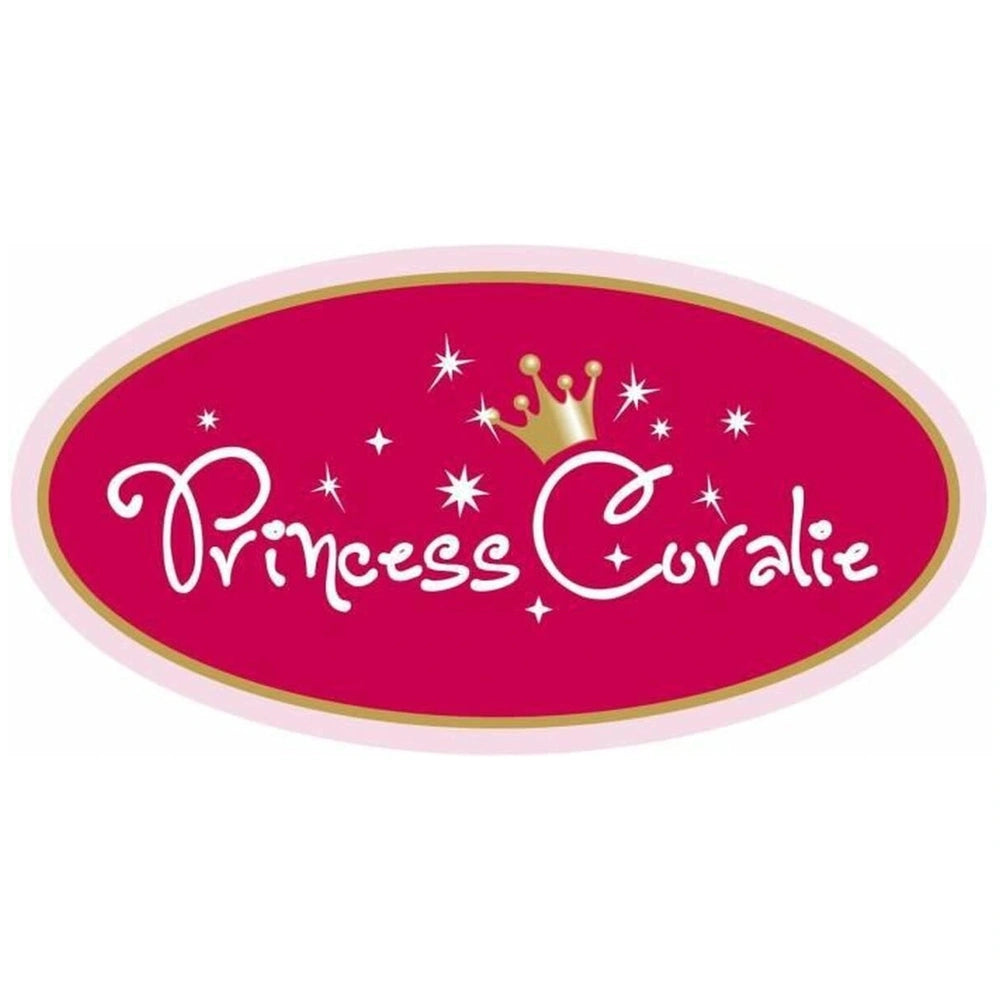 Theo Klein Make-Up And Hairstyling Head Little Sophia with red oval, gold crown, and "Princess Curlie" text surrounded by whi