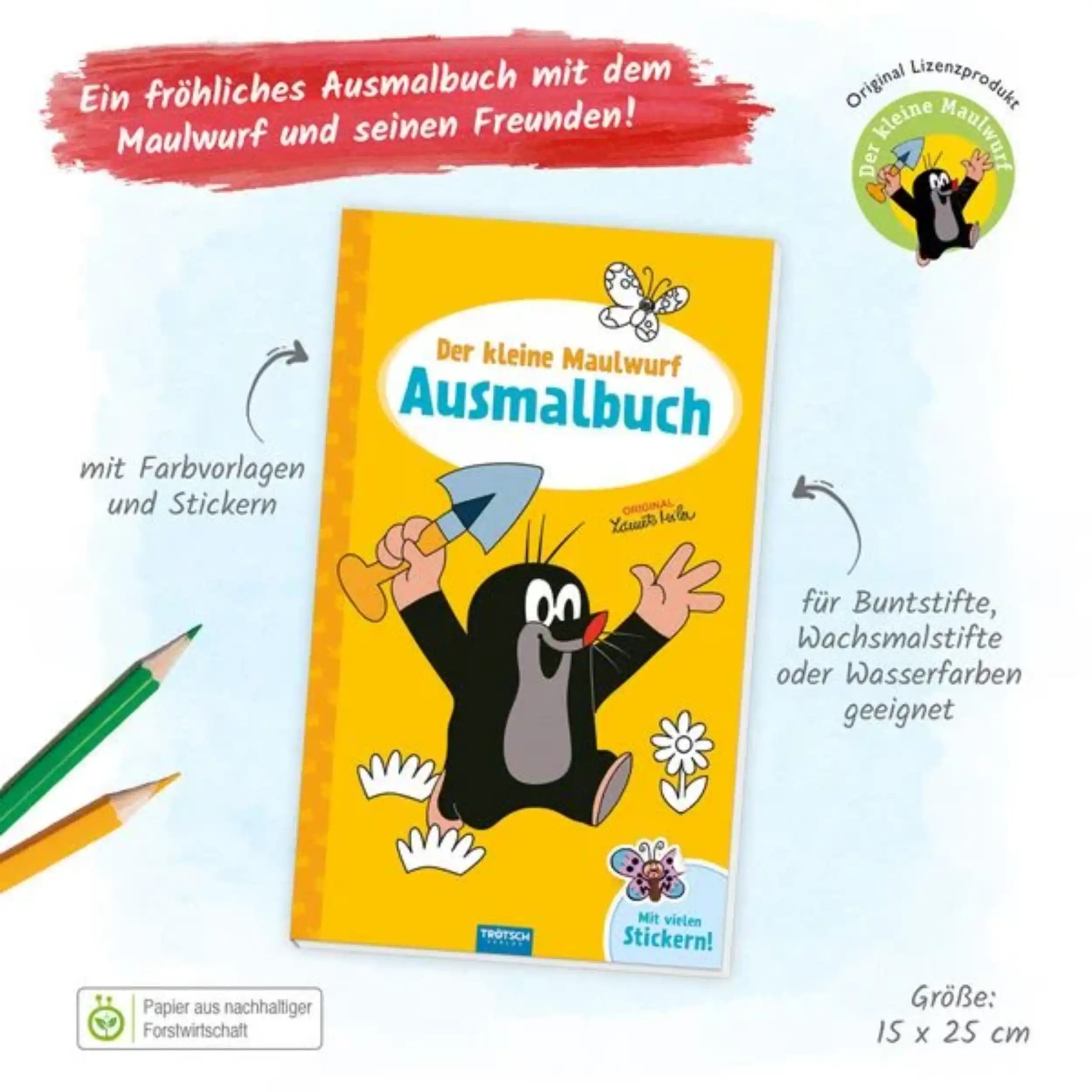 TROTSCH - Der Kleine Maulwurf Coloring Book with Stickers Arts and Crafts - German Edition