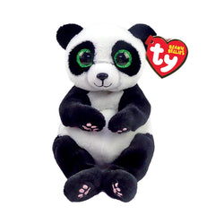 TY - Beanie Bellies Ying black and white panda plush toy with green eyes, soft fabric, and cute pink-accented paws.